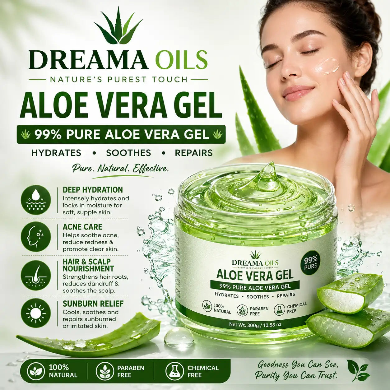 PREMIUM, NATURAL 99 % NATURAL PURE ALOE VERA GEL