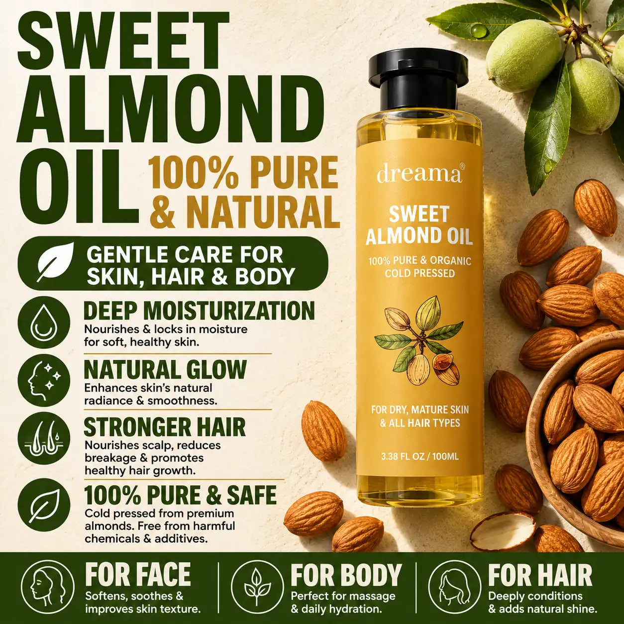 Premium Sweet Almond Oil – Pure, Cold-Pressed & Skin-Loving